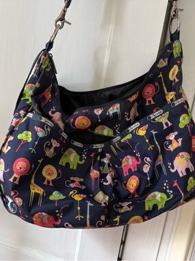 Lesportsac Navy Tote with Multicolor Animal Print
